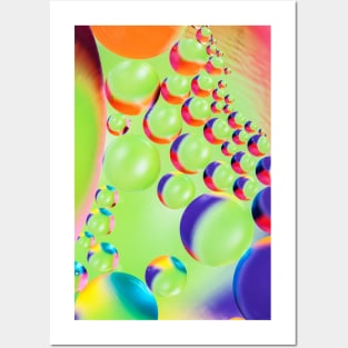 Colorful close up of oil drops in water Posters and Art